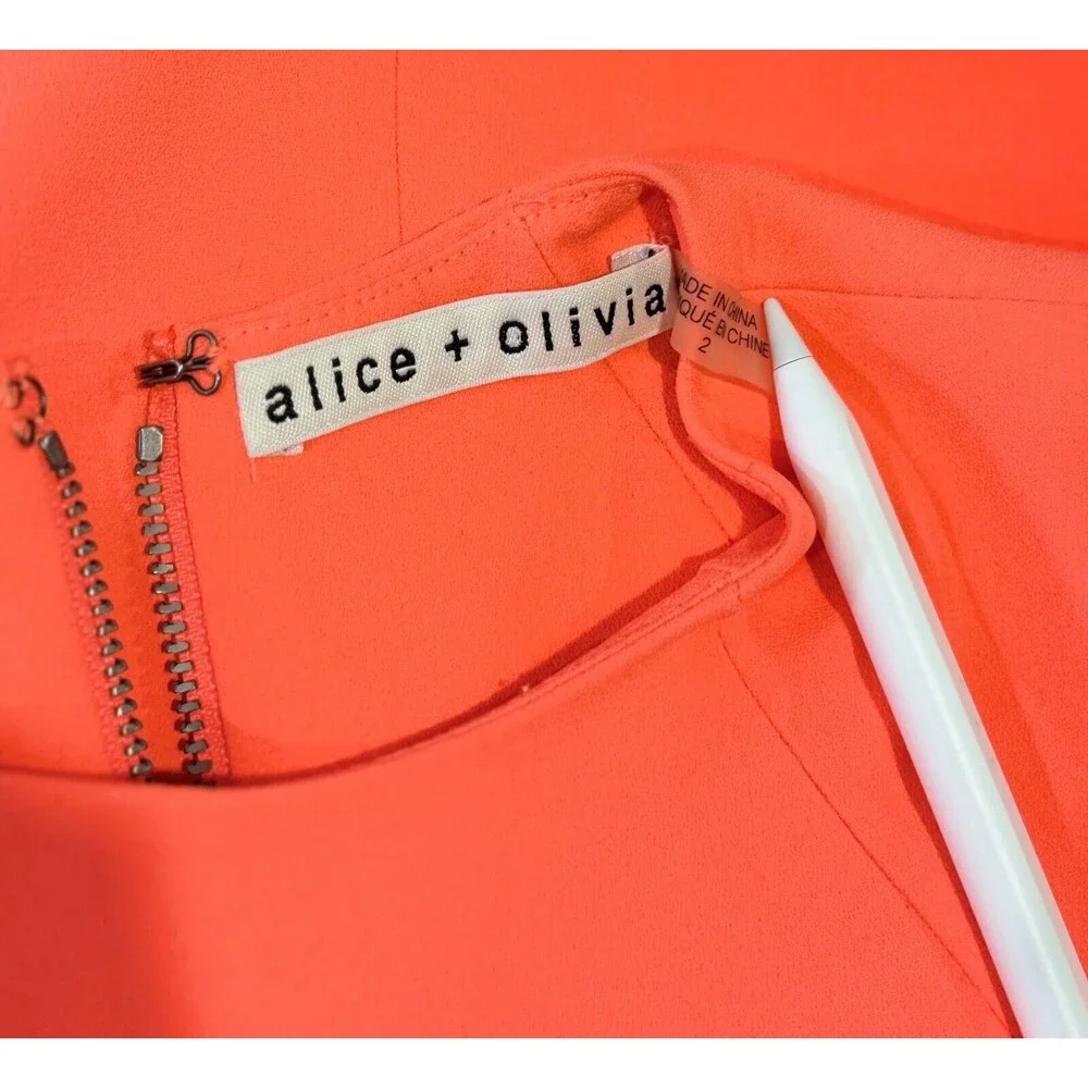 Alice Olivia Womens Dress Neon Coley Shift Crewneck Mini A Line Zip Back Size 2 - Picture 4 of 11